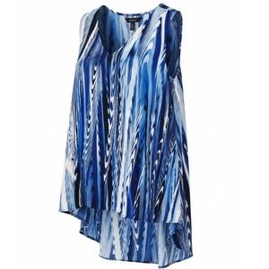 Sami And Jo Plus Women's‎ 2X Sleeveless Blue White Shell Top Knotted Wood Design